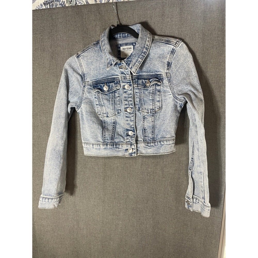 Wax Jean Collection Light Wash Cropped Denim Jacket Acid Wash Blue 90372 Small
